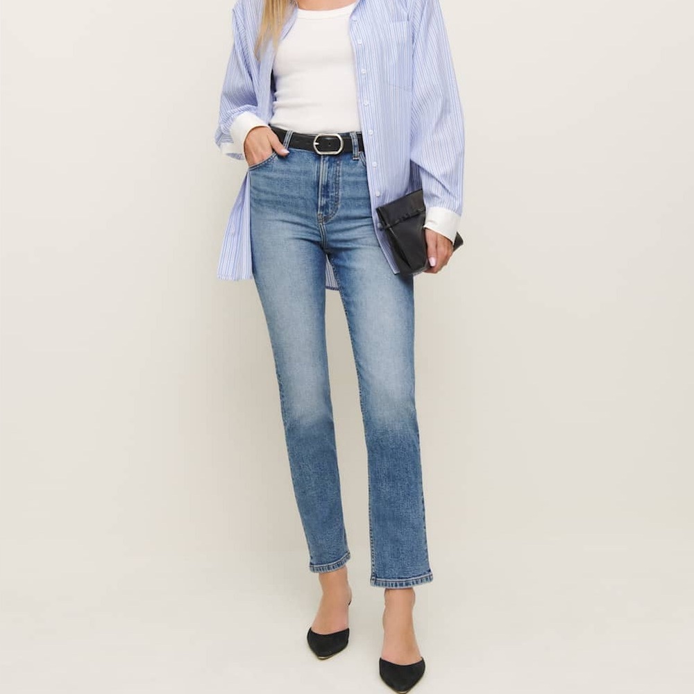 Reformation Ezra Super Stretch High Rise Straight Jean- Sinnan Color-Size 24 - Picture 2 of 5